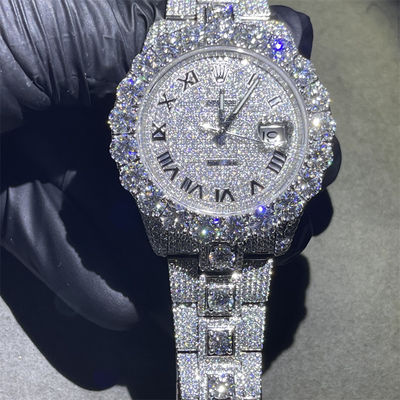 Round Brilliant Cut Moissanite  Watches Bling Quartz Iced Out Men'S Watch