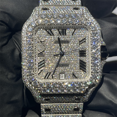 качество Часы DEF VVS Moissanite с полным циферблатом BV Santos Full Diamond Фабрика